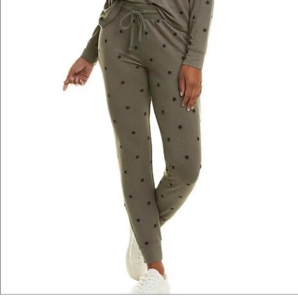Splendid Embroidered Star Print Joggers Olive Green Large